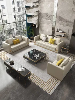 Итальянский легкий роскошный минималистичный кожаный диван 123 сочетание простой современной мебели для гостиной новинка 2023 года выпуска