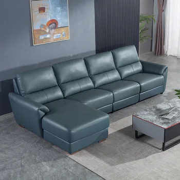 Итальянское современное простое кожаное изголовье дивана и другая многофункциональная мебель для гостиной с электроприводом размером с диван