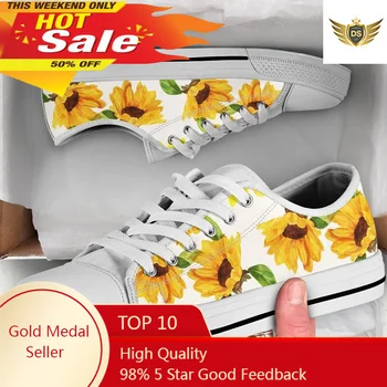 Классическая парусиновая обувь с желтым цветочным принтом и подсолнухом, женские повседневные уличные Легкие кроссовки, черно-белые туфли на плоской подошве для подростков