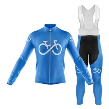 Комплект из джерси Blue BIke Forever Long, джерси с длинным рукавом, велосипедные брюки, ЗИМНИЙ ФЛИСОВЫЙ/ТОНКИЙ велосипедный костюм, мужские панталоны