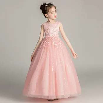 Красивое бальное платье с круглым вырезом и без рукавов с аппликациями, платья для девочек в цветочек, костюм принцессы для особых случаев на заказ 2023