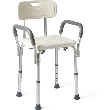 Кресло для душа, сиденье для ванны со спинкой и мягкими подлокотниками, регулируется по высоте, выдерживает нагрузку до 350 фунтов, белое