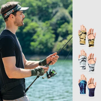 Летние перчатки для рыбалки, солнцезащитные перчатки на полпальца, мужские Женские тонкие рукавицы для вождения на открытом воздухе и велоспорта с защитой от ультрафиолета