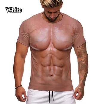 Летняя мужская забавная 3D футболка с искусственным мышечным принтом, повседневные топы с коротким рукавом
