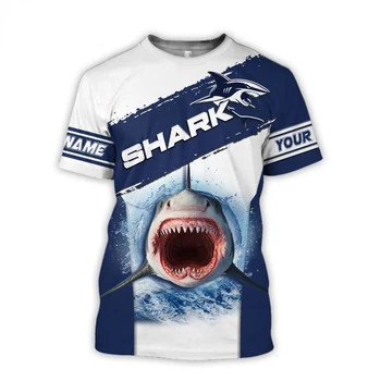 Летняя мужская футболка с изображением океанской акулы, уличный стиль с 3D принтом, свободный О-образный воротник, короткий рукав, модный забавный топ большого размера