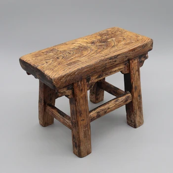 Маленький деревянный табурет, старый, из массива вяза, стиль династии Мин, китайский антиквариат