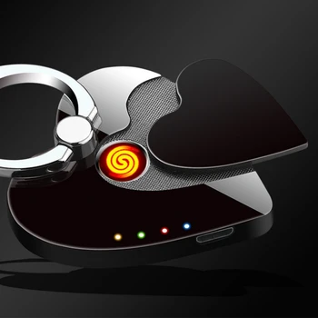 Металлический Держатель мобильного телефона в форме Сердца Зажигалка с вольфрамовой катушкой USB-Зарядка Ветрозащитная Беспламенная Многофункциональная Зажигалка для сигарет