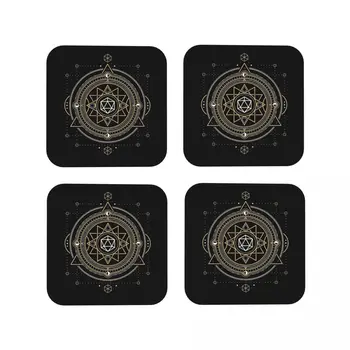 Многогранные Кубики D20 Sacred Symbol Of The Occultist Coaster Кофейные Коврики Кожаные Салфетки Для Украшения Посуды и Аксессуаров