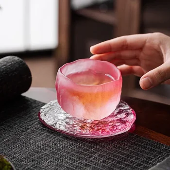 Модная простая розовая леди маленькая чайная чашка национальный прилив ветер прозрачное стекло хозяйка чайная чашка ручной заморозки ожог