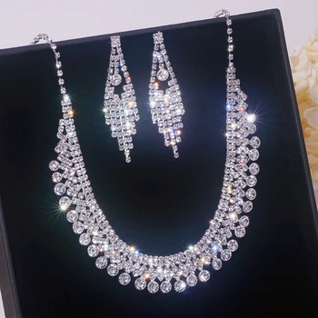 Модное женское ожерелье, серьги, ожерелье со стразами, серьги, Элегантные Романтические наборы свадебных украшений, Аксессуары