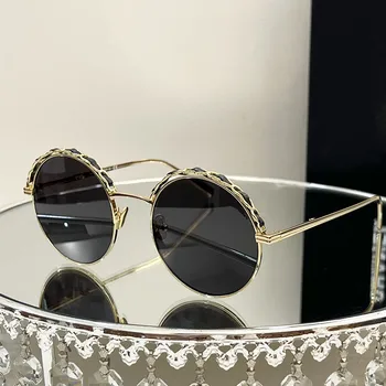 Модные Классические Солнцезащитные очки с круглой цепочкой Для женщин 2023 года, Новый Дизайн роскошного бренда, Винтажные Солнцезащитные очки в стиле ретро, Женские Солнцезащитные очки Без оправы