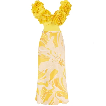 Модный цельный купальник с принтом в виде желтого бикини в стиле ретро и накидка с юбкой, женская повязка, Летняя пляжная роскошь, элегантность