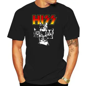 Мужская футболка Hiss Kiss Cats Kittens Rock, черная футболка большого размера