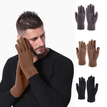 Мужские Осенне-Зимние Утолщенные Вязаные Теплые Шерстяные Перчатки Модные Вязаные Перчатки С Сенсорным Экраном, Утолщающие Теплые Перчатки Guantes
