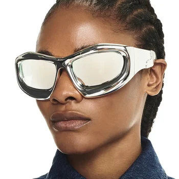 Мужские солнцезащитные очки Y2k Wrap Around 2023, Новая Металлическая оправа, Спорт на открытом воздухе, Женские очки, Модный дизайн бренда, Винтажные очки UV400