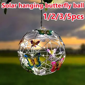 Наружный солнечный Садовый светильник, металлический домашний декоративный ночник, подвеска в виде бабочки, водонепроницаемая Бабочка, круглый шар, легкая плетеная сетка