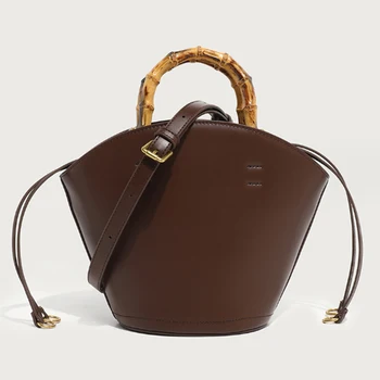 Новая дизайнерская сумка-ведро с модной бамбуковой ручкой, женская сумка из мягкой кожи, сумка через плечо на одно плечо