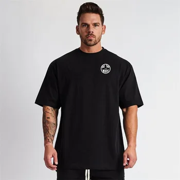 Новая летняя спортивная футболка для бега, Мужская футболка для тренажерного зала, Свободная хлопковая футболка с принтом для тренировок, футболка в стиле Уличный хип-хоп