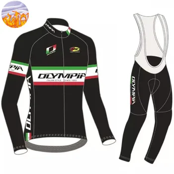 Новая Мужская Велосипедная одежда Olympia Italia из теплого флиса с длинным рукавом Jacketmtb Одежда Велосипедный нагрудник Колготки Велосипедный костюм