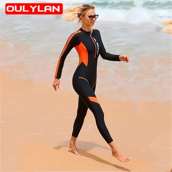 Новый женский цельный водолазный костюм, полные боди, гидрокостюм на молнии спереди, гидрокостюм для подводного плавания с длинными рукавами, купальники для серфинга, женские купальники