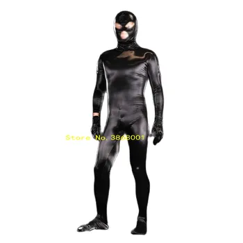 Новый мужской комбинезон-боди из искусственной кожи акулы, сексуальный комбинезон для выхода на сцену, съемная маска и перчатки на молнии через плечо
