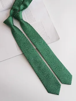 Новый мужской модный Оригинальный [Зеленая печатная плата] Галстук для студента-естествоиспытателя, Персонализированный Зеленый галстук для взрослых в литературном колледже