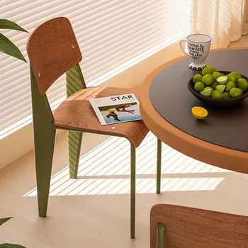 Обеденный стул в скандинавском стиле, Винтажная дизайнерская бытовая мебель из массива дерева, Стул кремового цвета со спинкой, Цвет орехового дерева, гостиная