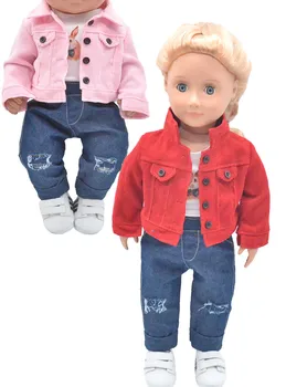 Одежда для куклы Подходит для 17-дюймовых игрушек Новорожденная кукла Американская кукольная одежда Модная куртка джинсовый костюм Подарок для девочки