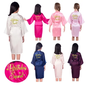 Оптовые платья для девочек с золотым блеском, детские атласные кимоно, однотонные детские пижамы для дня рождения, спа-вечеринка D62