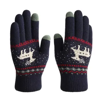 Осенне-зимние женские перчатки 2022 из шерсти мультяшного оленя с сенсорным экраном, холодные перчатки Унисекс, вязаные теплые перчатки для вождения с двойным утолщением
