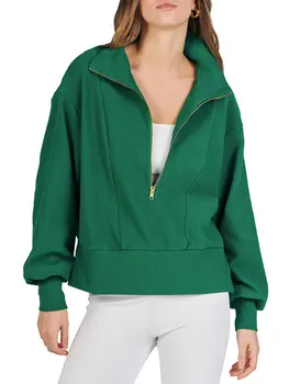 Осенняя зеленая толстовка 2023, женская плюшевая толстовка со стоячим воротником, женская свободная спортивная рубашка, толстовка с длинным рукавом для женщин