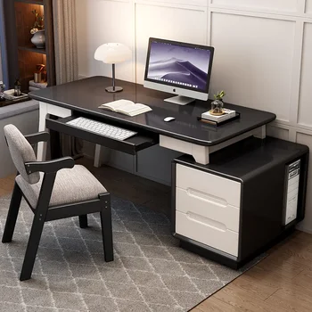 Письменный стол из массива дерева, роскошный простой пол в спальне со стойкой компьютерного стола.