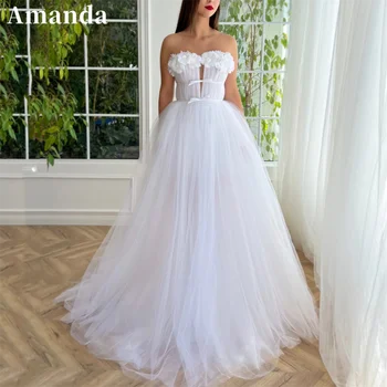 Платье для выпускного вечера Amanda Princess С 3D Цветком На Груди, Изысканное Белое Платье Для Выпускного Вечера, Сексуальное Платье Из Тюля С Открытой Грудью, Vestidos De Noche