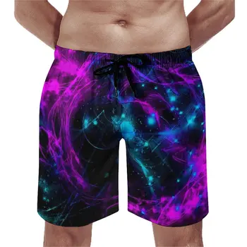 Пляжные шорты Neon Galaxy С эластичной талией, мужские пляжные брюки фиолетового и синего цветов, плавки большого размера, удобные
