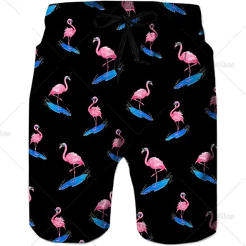Повседневные мужские плавки с забавным принтом фламинго, быстросохнущие летние пляжные шорты с сетчатой подкладкой и боковым карманом