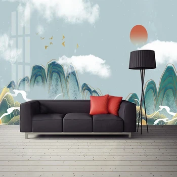 Пользовательские фотообои Фрески Китайские Абстрактные Пейзажные линии Настенная живопись Украшение интерьера дома Обои 3D Papel Tapiz