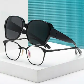 Поляризованные очки, надеваемые поверх очков по рецепту врача для женщин / мужчин, модные квадратные очки для вождения на открытом воздухе, солнцезащитные очки