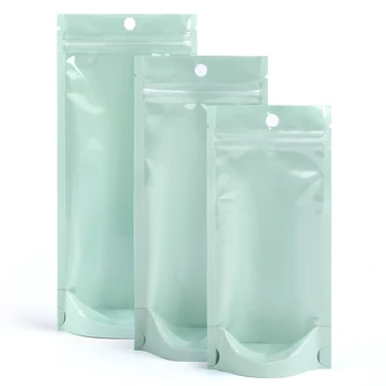 Прозрачное Переднее стекло, зеленый Термосвариваемый Майларовый пакет Doypack для малого бизнеса, Косметический пакет для упаковки ювелирных изделий