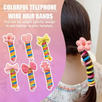 Разноцветный вьющийся телефонный провод, Петля для волос для детей, Милая Мультяшная повязка для волос, Аксессуары для волос для маленьких детей, Резинка для волос B6S1