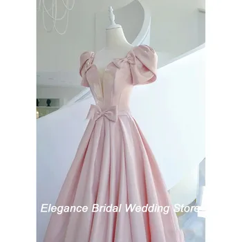 Розовое милое свадебное платье высокого класса с V-образным вырезом и бантом, новое вечернее платье для вечеринки по случаю дня рождения, элегантное и длинное женское платье