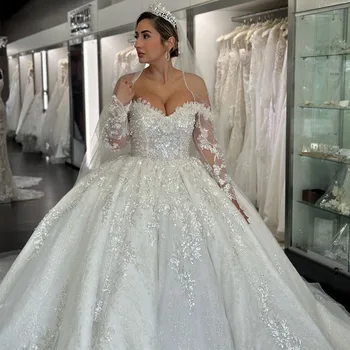 Романтическое бальное платье из Дубая с блестками и кристаллами, свадебные платья с накидкой с открытыми плечами, расшитое бисером Свадебное платье из Саудовской Аравии