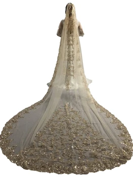 Роскошная Свадебная фата в стиле собора с кружевным шлейфом и блестками, Свадебная тиара