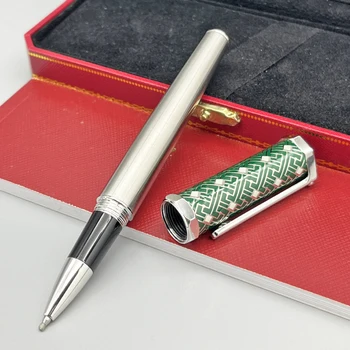 Ручка-роллер CT Роскошная зеленая с квадратным рисунком, серебряная отделка с гладким нанесением серийного номера