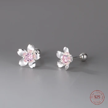 Серьги-гвоздики с розовым цветком Сакуры из стерлингового серебра 925 пробы для девочек, изысканные серьги-гвоздики с вишневым цветом, женские украшения для пирсинга