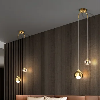 Скандинавская роскошная хрустальная светодиодная люстра с двойной головкой, подвесной светильник с длинной линией для домашнего декора, ресторан, бар, подвесные светильники для спальни