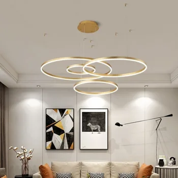 Современные светодиодные люстры для домашнего декора, кольцевые светильники, потолочный подвесной светильник, золотой, черный, кофейный подвесной светильник