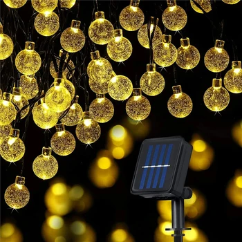 Солнечные струнные фонари Водонепроницаемые наружные хрустальные шары для помещений с 8 режимами 50 светодиодов для украшения дома, сада, свадьбы, Рождества.