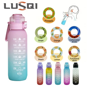 Спортивная бутылка для воды LUSQI объемом 1000 мл с 1 шт. градиентной герметичной чашкой для питья большой емкости премиум-класса