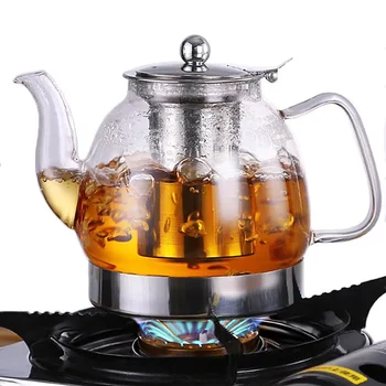 Стеклянные чайники, газовая плита, Индукционная плита, чайник для воды, Китайский чайник с фильтром, Термостойкий Цветочный чай 800/1200 мл, 1шт