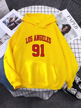 Униформа команды Los Angeles 91, Женская мода с капюшоном, Эстетическая Уличная одежда, Креативность, Пуловер Оверсайз, толстовки с карманами в стиле хип-хоп